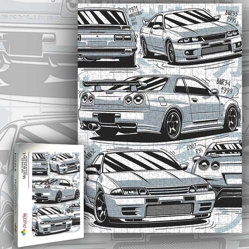 Jigsaw Puzzle 1000 Pieces White Card Paper Assembling Car Models Ducational Lntellectual Decompressing Children Dine Party Gift