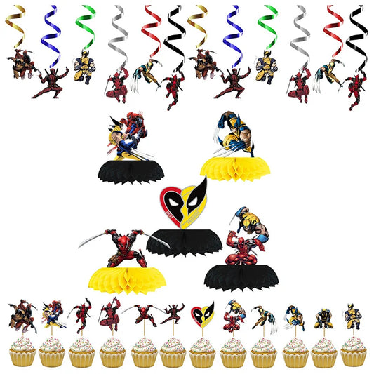 Deadpool WOLVERINE Birthday Party Decorations Balloon Sticker Honeycomb Spiral Cupcake Baby Shower Supplies for Kids