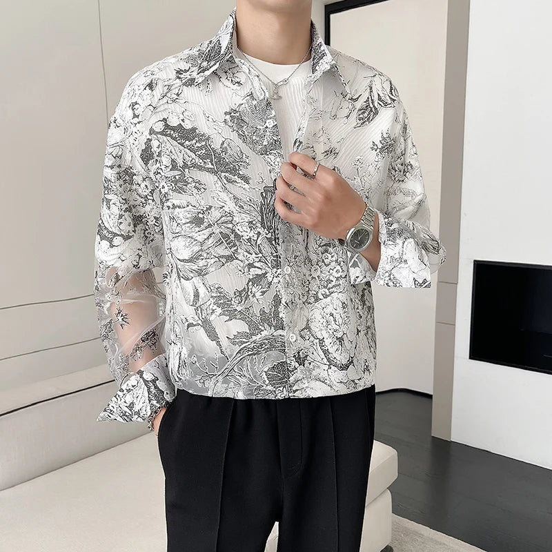 Loose Long-sleeved Shirt, Men's Single-breasted Square Collar Shirts Fashion Casual Blouse  - mon