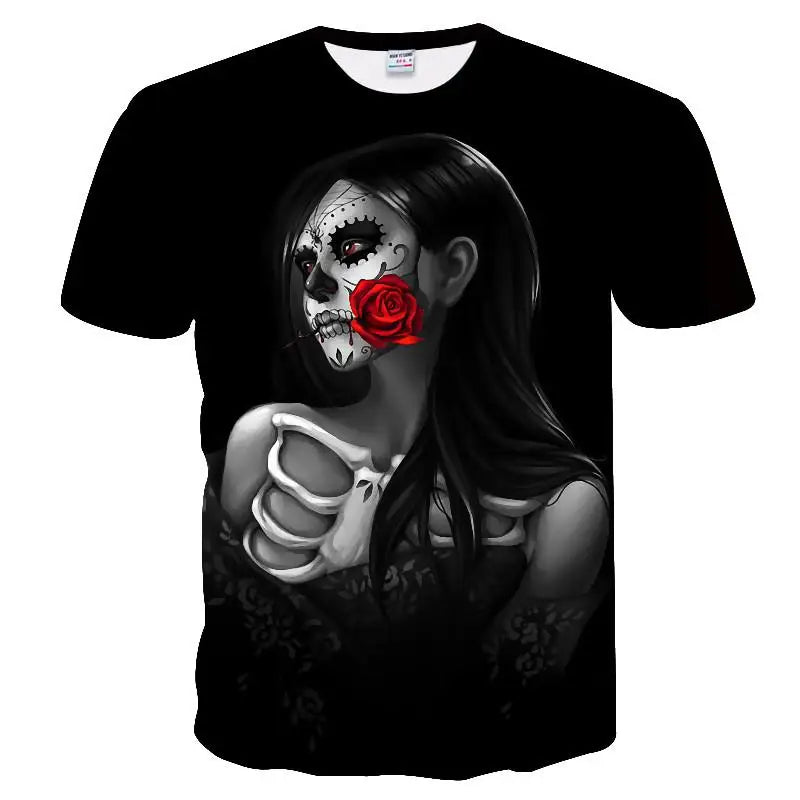 Summer Skull And Beauty Pattern Quick-Dry Men's T-shirt Hip Hop 3D Print Personality   Neck Short Sleeve  Fashion Clothes
