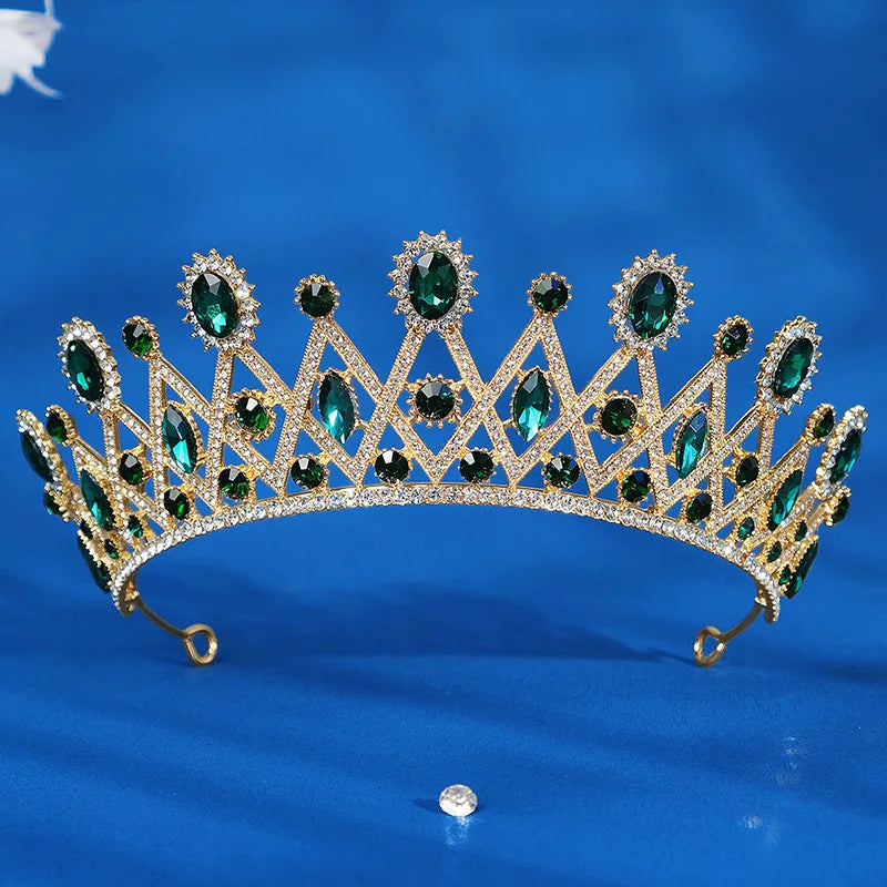 Green Wedding Bridal Pageant Crystal Rhinestone Tiaras Crown  Ladies Party Luxury Princess Women Headpiece Hair Accessorie