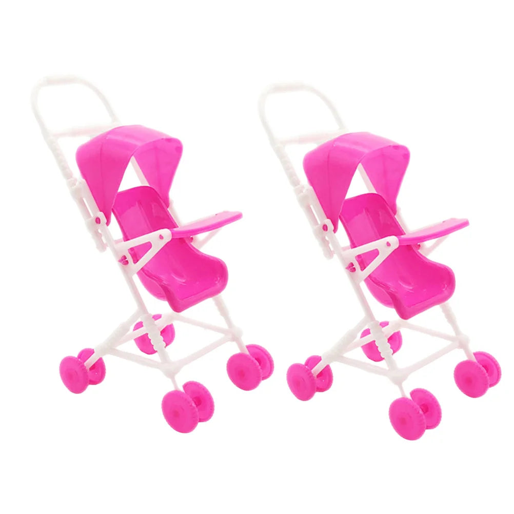 2 Pcs Simulation Stroller Toddler Dolls Miniature Plastic Safe Lightweight High Durability Easy Use Compact Size