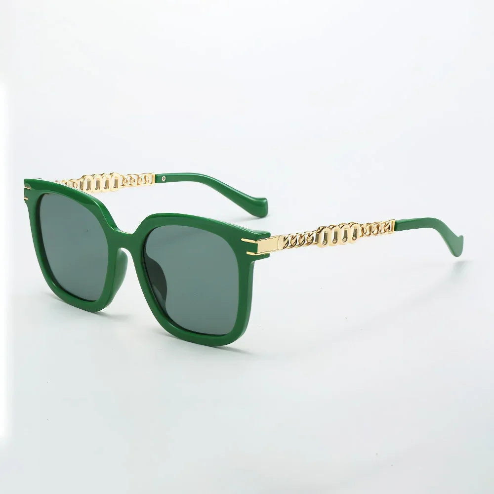 2025 New In Vintage Sunglasses For Women Luxurious Golden Chain Embellished Black Square Glasses Dark Lenses Glasses Women