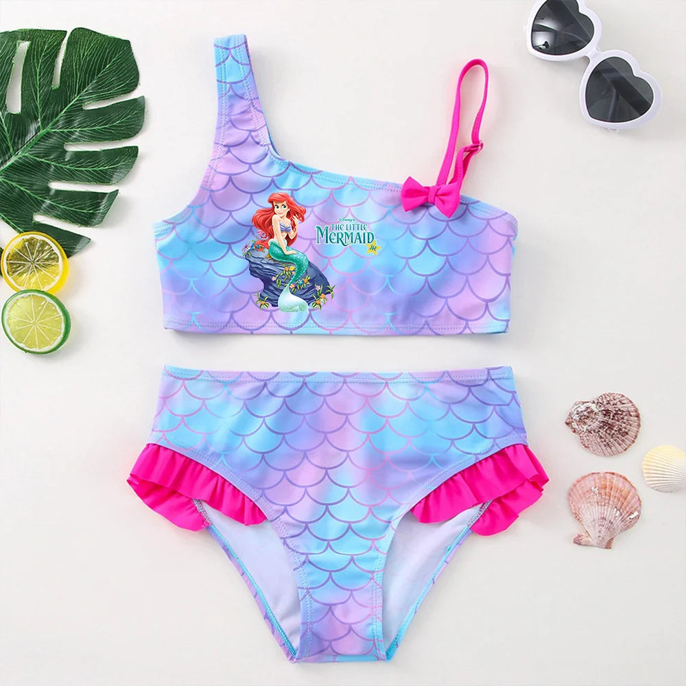 The Little Mermaid Girls Swimsuit One-Piece Bathing Suit Children Dresses Summer Swimwear Beach Suit Kid Wear Mermaid Fish Scale