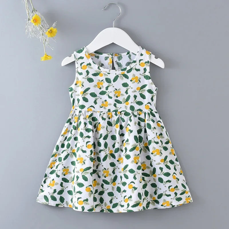 Girls Summer Dress Sleeveless Cute Print