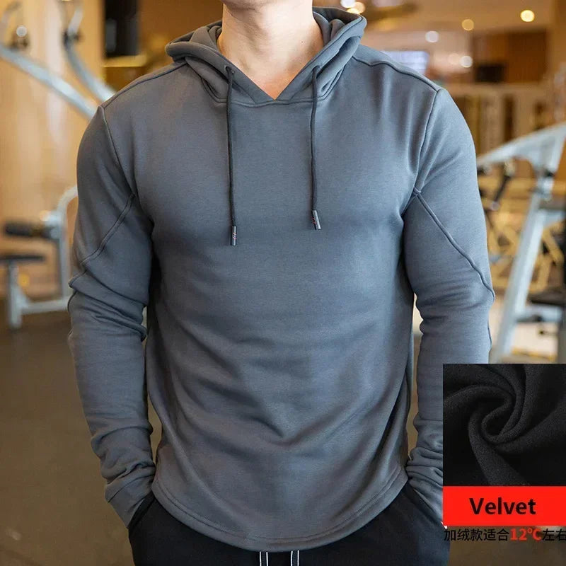 Winter Cotton Thick Velvet Mens Running Jackets Outdoor Sports Hoodies Jogging Hooded Sportswear Gym Sweatshirts Fitness Jackets