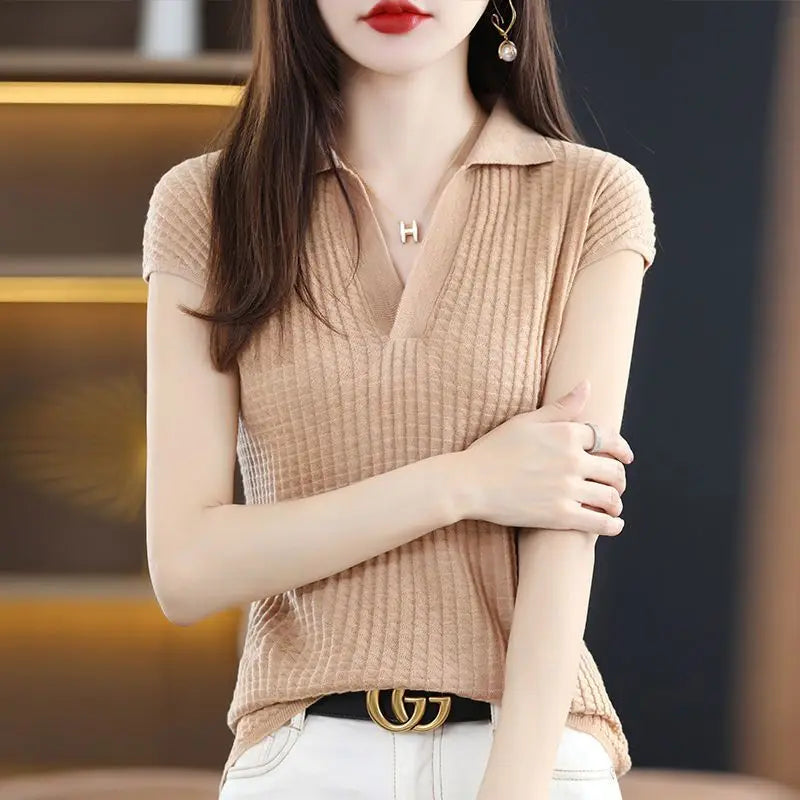 T Shirt Youth Top Petite Knitted Wholesale Ladies Polo Neck Tee Shirts Korean Pullover Luxury High Quality Flower Good Xxl Black clothes