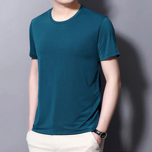 Summer Men's T-shirts Ice Silk Tops Men Short Sleeve Casual Fashion Men Clothing Basic Shirt O Neck Solid Color Classical Tshirt
