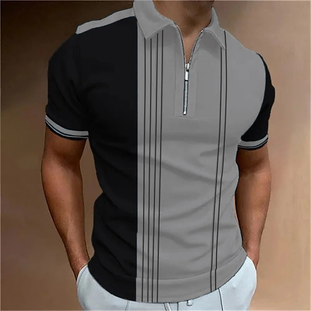 Striped Printed Short Sleeve Polo Shirt Summer Golf Clothing High Quality Tops Simple Men Clothing Loose Oversized Pullover 2023