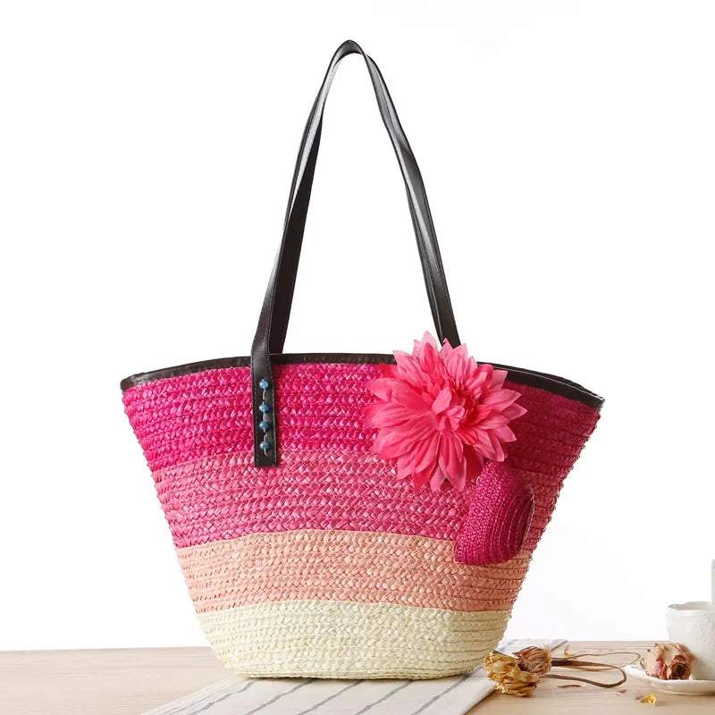 Fashion Rattan Women Handbags Wicker Woven Lady Shoulder Bags Summer Beach Straw Bag Large Capacity Tote Dot Big Baskets Purses