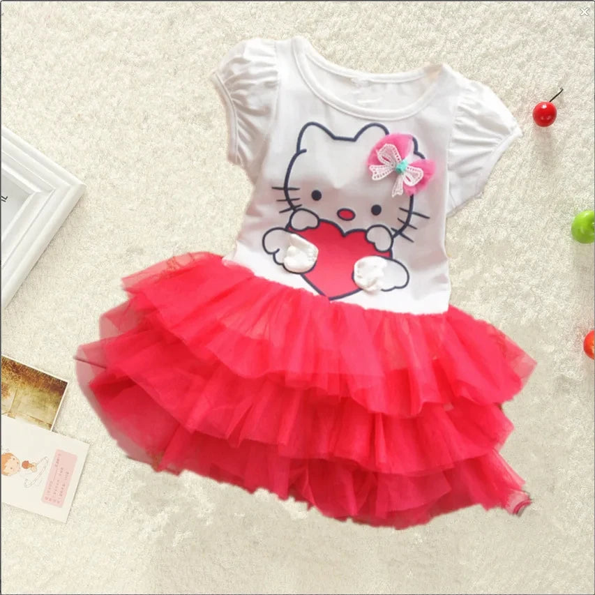 Hello Kitty Dress Cute Baby Girls Short Sleeved