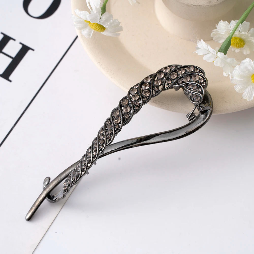 Rhinestone Tassel Hair Claw Clip Bun Women Flower Hairpin Headwear Hairgrip Metal Barrette Banana Twist Hair Accessories Jewelry