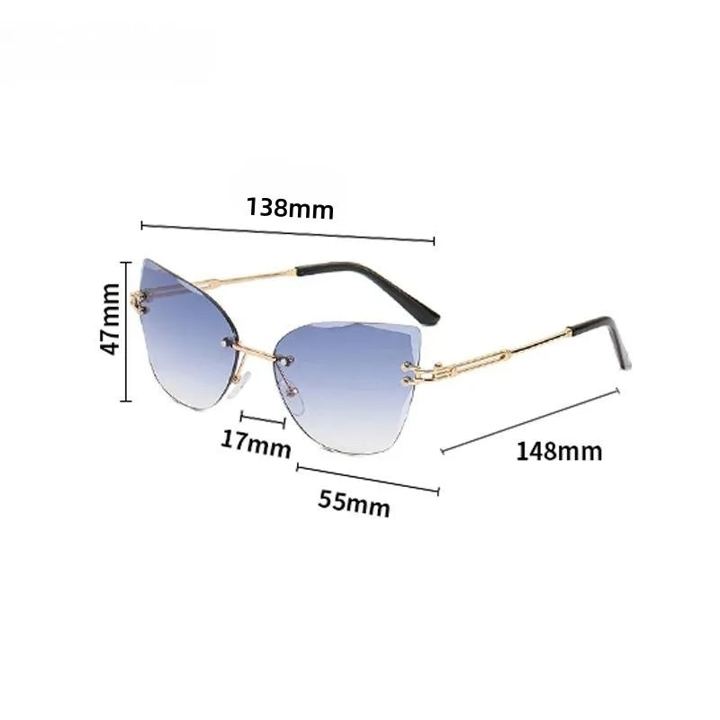 2024 New Fashion Brand Design Vintage Rimless Pilot Sunglasses Women Men Retro Cutting Lens Gradient Sun Glasses Female UV400