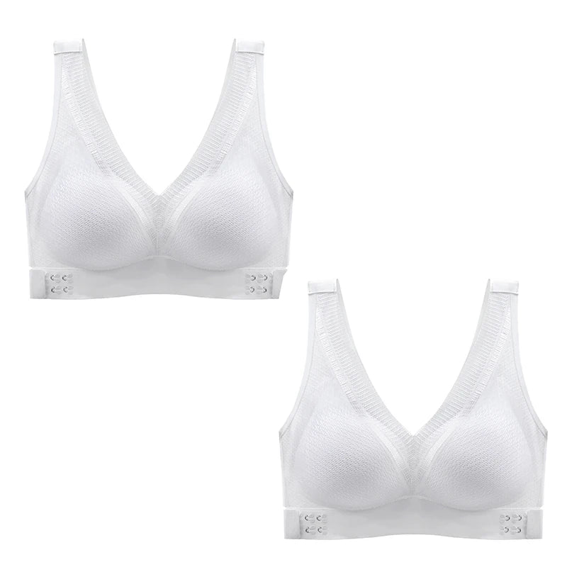 2pcs/set Tea Polyphenol Chest Side Buckle Seamless Women Underwear Lace Cross Beauty Back Gather Comfortable Woman Bra
