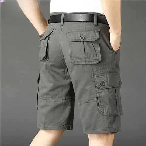 Male Bermuda Short Pants Button Khaki Solid Men's Cargo Shorts Streetwear Wide Vintage Baggy Harajuku Loose 2024 Fashion Cotton
