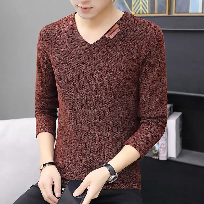 Knit Sweater Male No Hoodie Men's Clothing Red Pullovers Icon V Neck Sale Classic Street Elegant Pull Oversize Korean Fashion A