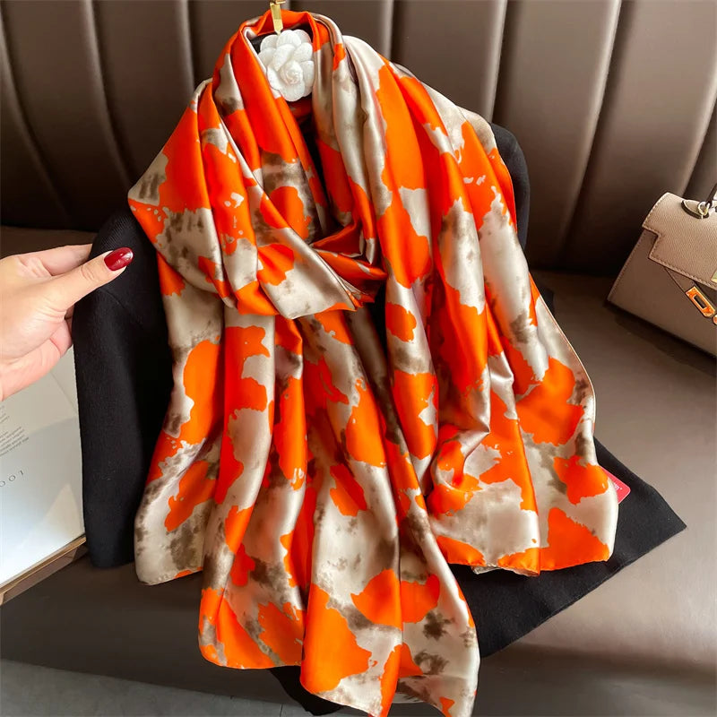 New 2025 180*88cm classic Silk Scarf Women Foulard Office lady Large Fashion Print Beach Hijab Shawl Warp Bandanna Muffler