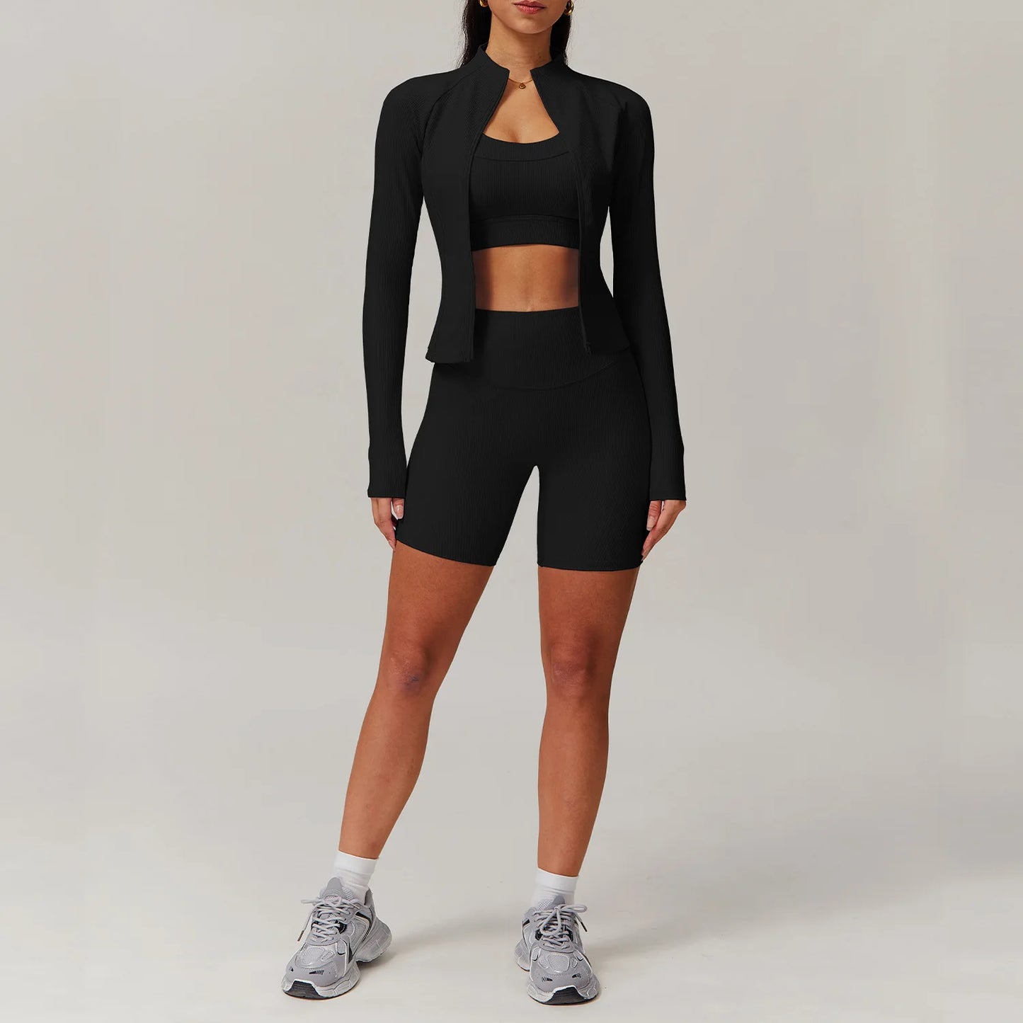 White 2PCS Women Yoga Set Workout Tracksuits Sportswear Gym Clothing Fitness Long Sleeve Jacket Waist Leggings Sports Suit