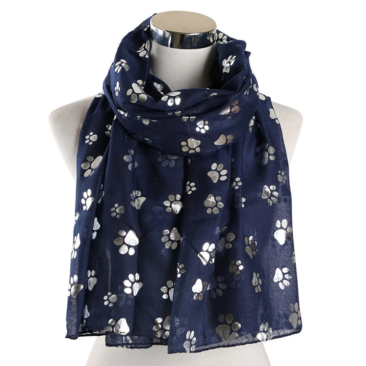 FOXMOTHER New Fashion Foil Sliver White Pink Black Cat Dog Paw Scarf For Pet Dog Lover Mother Gifts Women Scarves