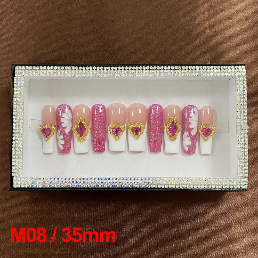 2024 New Design Nail Art Y2K Gel Polish Square Acrylic Luxury Glossy Bling Handmade Press On Nails 10 PCS Fingernails