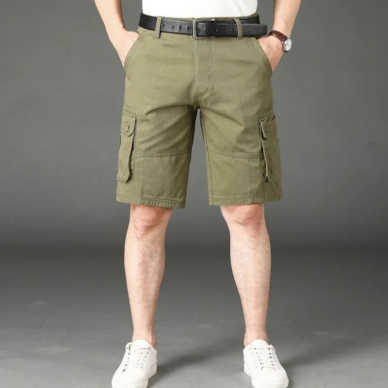 Male Bermuda Short Pants Button Khaki Solid Men's Cargo Shorts Streetwear Wide Vintage Baggy Harajuku Loose 2024 Fashion Cotton