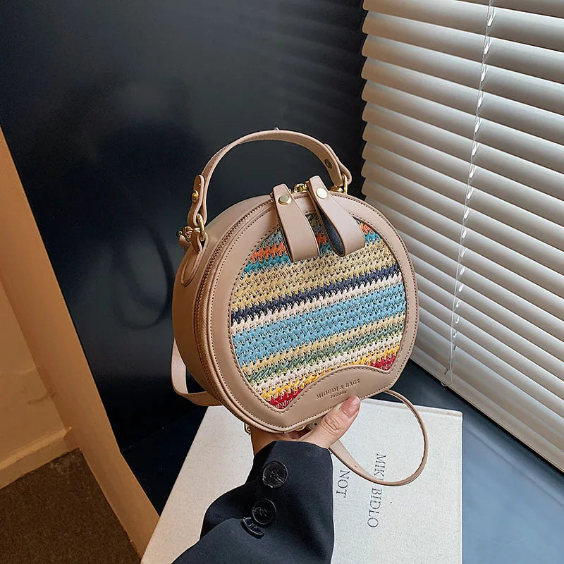 LEFTSIDE Small Striped Round Straw Bags for Women 2024 Y2k Summer Shoulder Bags Handbags and Purses Weave Beach Crossbody Bag