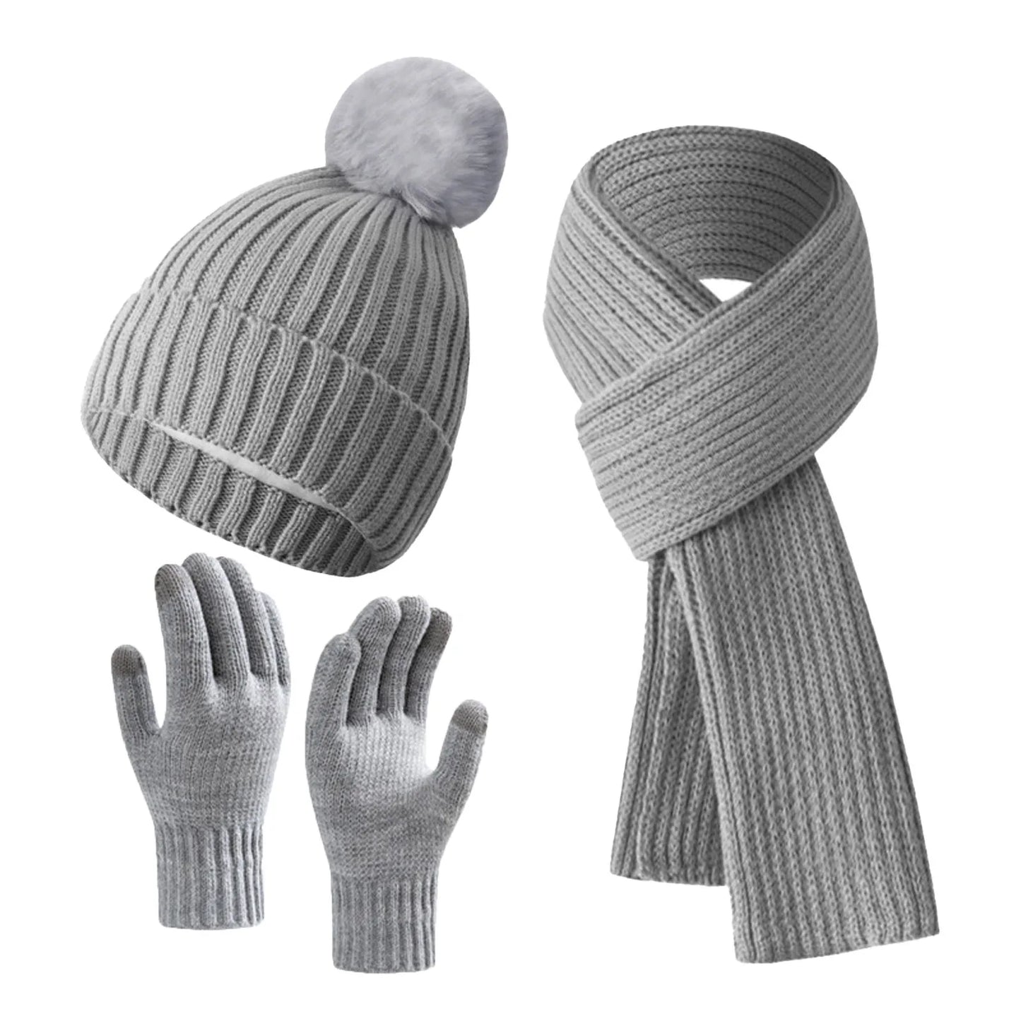 2024 Winter Warm Hats for Women and Man Knitted Wool Piled Thickened Gloves Hat Scarves Three-piece Beanie Practical Scarf