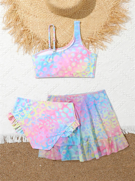 Bikini Girls Swimsuit 2025 New Gradient Sling Children Bikinis Set Three Piece Swimwear Summer Beach Wear Swimming Bathing Suit