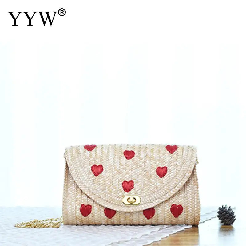 Fruit Pattern Clutch Bags for Women Rattan Weaving Beach Bag Small Women's Purse Handbags Bohemian Female Shoulder Bags