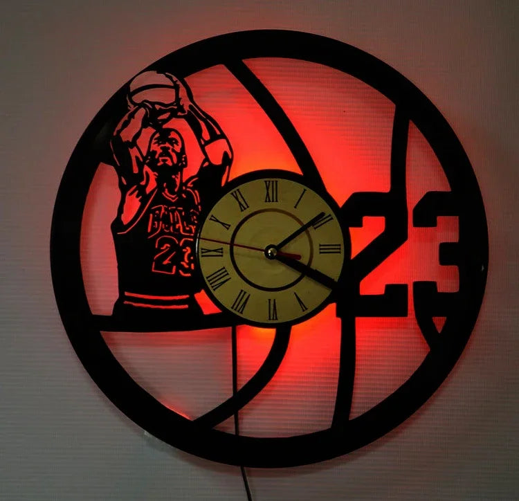 Basketball Wall Clock LED Remote Control Light Basketball Player Vinyl Record Wall Clock Dunk Basketball Home Decoration Gift