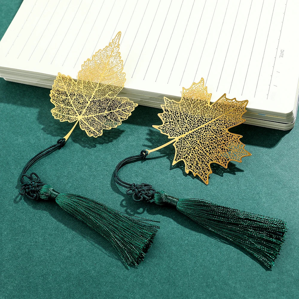 Golden Sycamore Leaves Tassels Hollow Out Bookmark Stainless Steel Page Marker Supplies Stationery Bookmark for Teachers Student