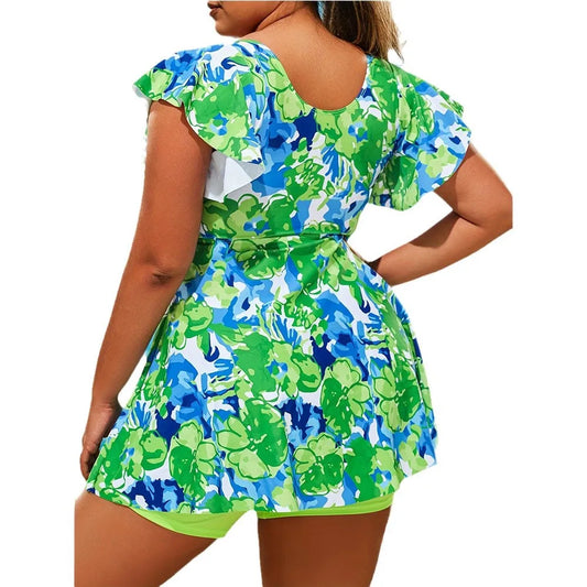 2025 Printed Tankini Set Two Piece Swimsuit Women Tie Front Drawstring Swimwear Female Bathing Swimming Suit Beachwear Summer