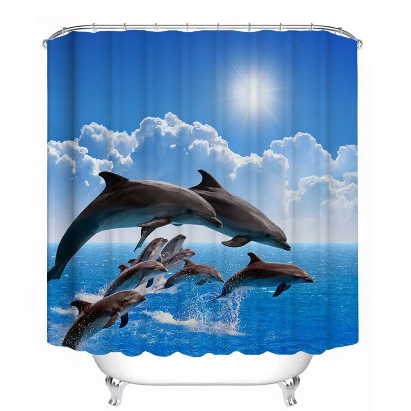 3D Ocean Design Dolphin Waterproof Fabric Bathroom Curtain Blue Shower Curtains Set Anti-skid Rugs Toilet Lid Cover Bath Mat