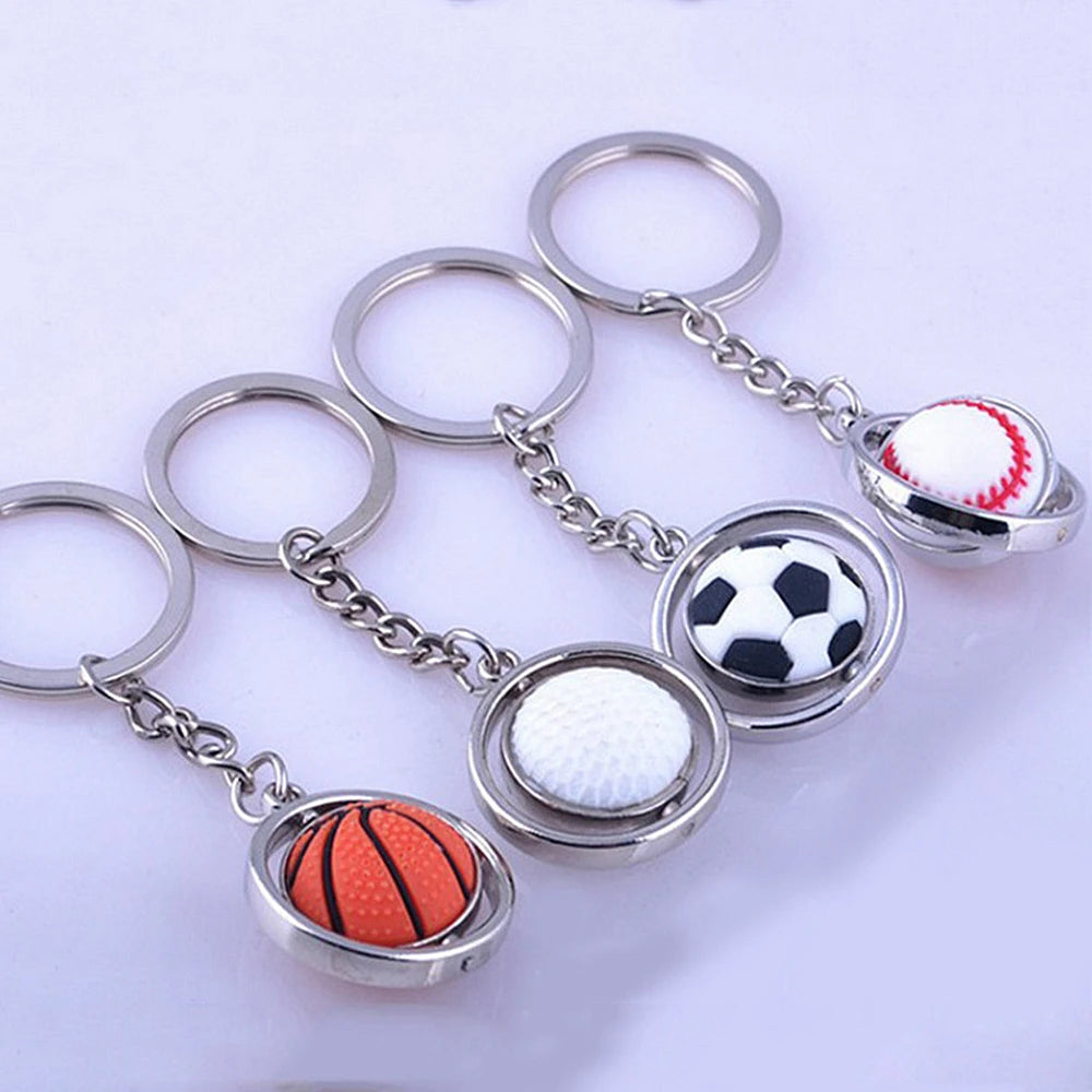 Rotating Mini Ball Keychain Basketball Football Golf Rugby Baseball Sport Key Ring Pendant Car Bag Metal Ball Ornament Boys Gift