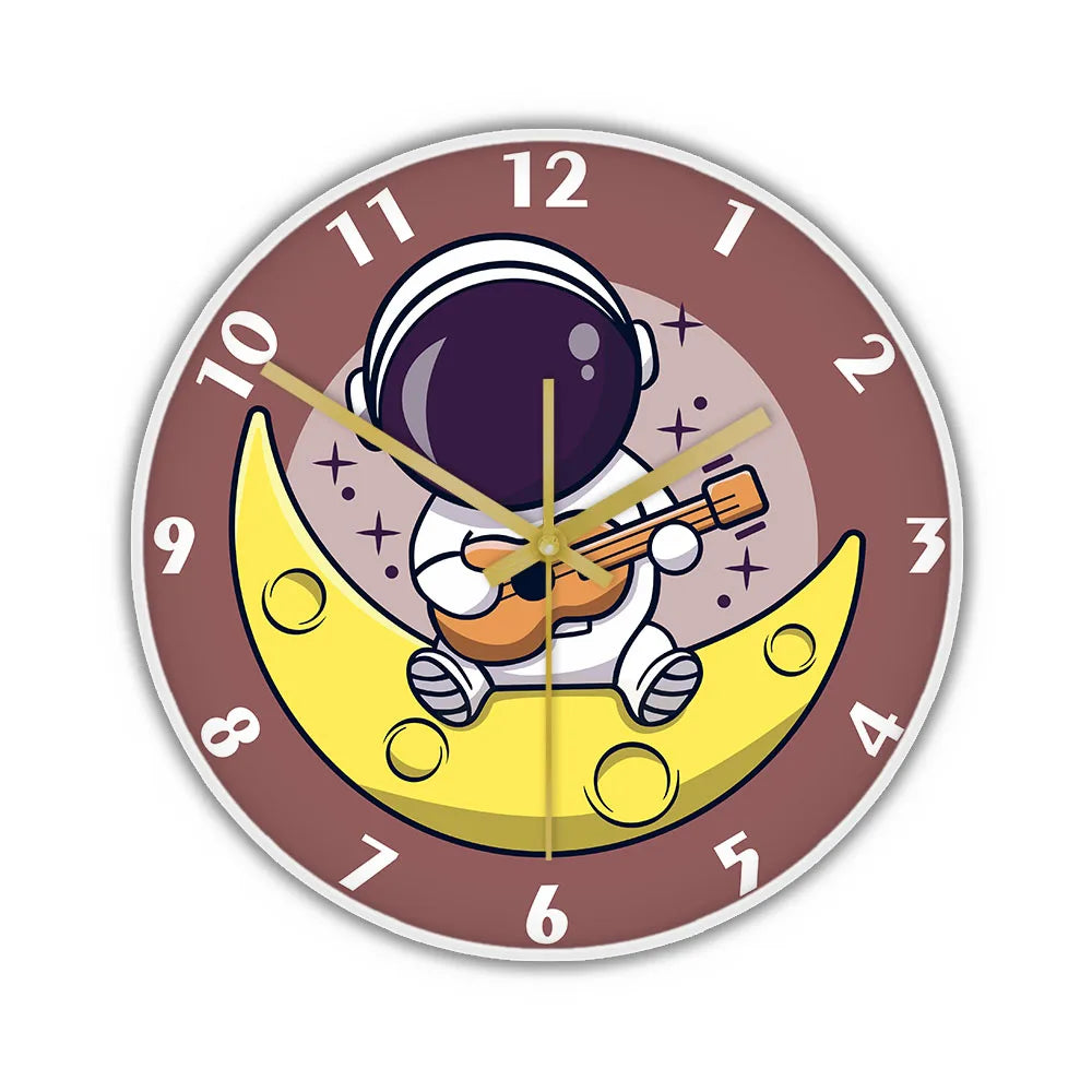 Cartoon Astronaut LED Lighting Wall Clock for Kids Room Nursery Universe Home Decor Outer Space Art Cosmonaut Neon Light Clock