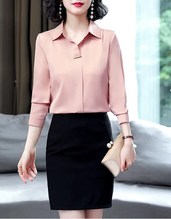 Women's Silk Shirts 2023 Spring Fashion Solid Loose Fashion Ladies Tops Button Long-sleeve Blouse Turn-down Collar Women Shirt