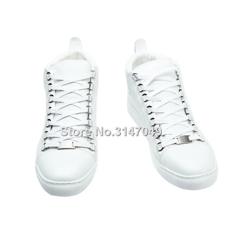 Fashion Men'S Casual Shoes Lace Up Height Increasing Shoes Men White Leather Sneakers Solid Spring Autumn Moccasin Shoes 2019