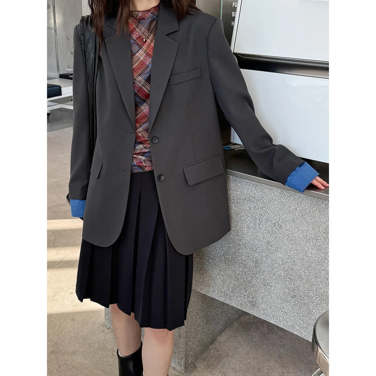 Women Clothes American Style Plaid Mesh T-shirt 2025 Spring Design Spice Girls Pleated Slimming Fashionable Casual Top