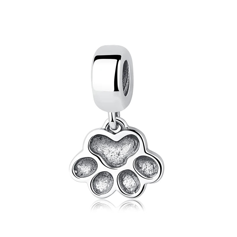 Original Silver Plated Charms For Women Love Pet Dog Cat Paw Print Pendant Beads Fit Pan Bracelets Necklaces DIY Luxury Jewelry