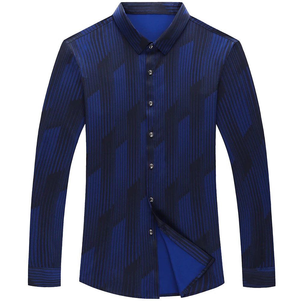 Long Sleeve Men Social Shirt Streetwear Casual Striped Shirts Mens Slim Regular Fit Clothes mon