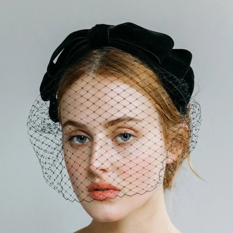 White Headband Veil for Bridal Crystal Birdcage Black Face Net Mask Hair Jewelry Accessories Veils Charming Wedding Fascinators