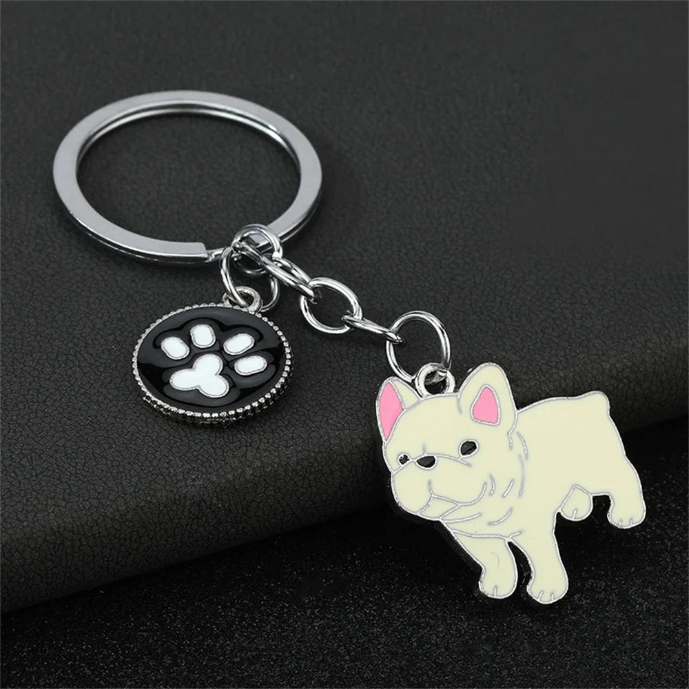Fashion Alloy French Bulldog Pug Dog Keychain Cute Pet Dog Keyring Bag Handbag Charm Accessories For Women Animal Lovers Gifts