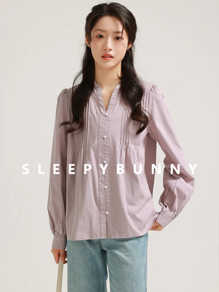 White Lantern Sleeve Blouse Women Spring Fall French V-Neck Long Sleeve Elegant Petite Office Shirt Stylish Casual Chic Top clothes