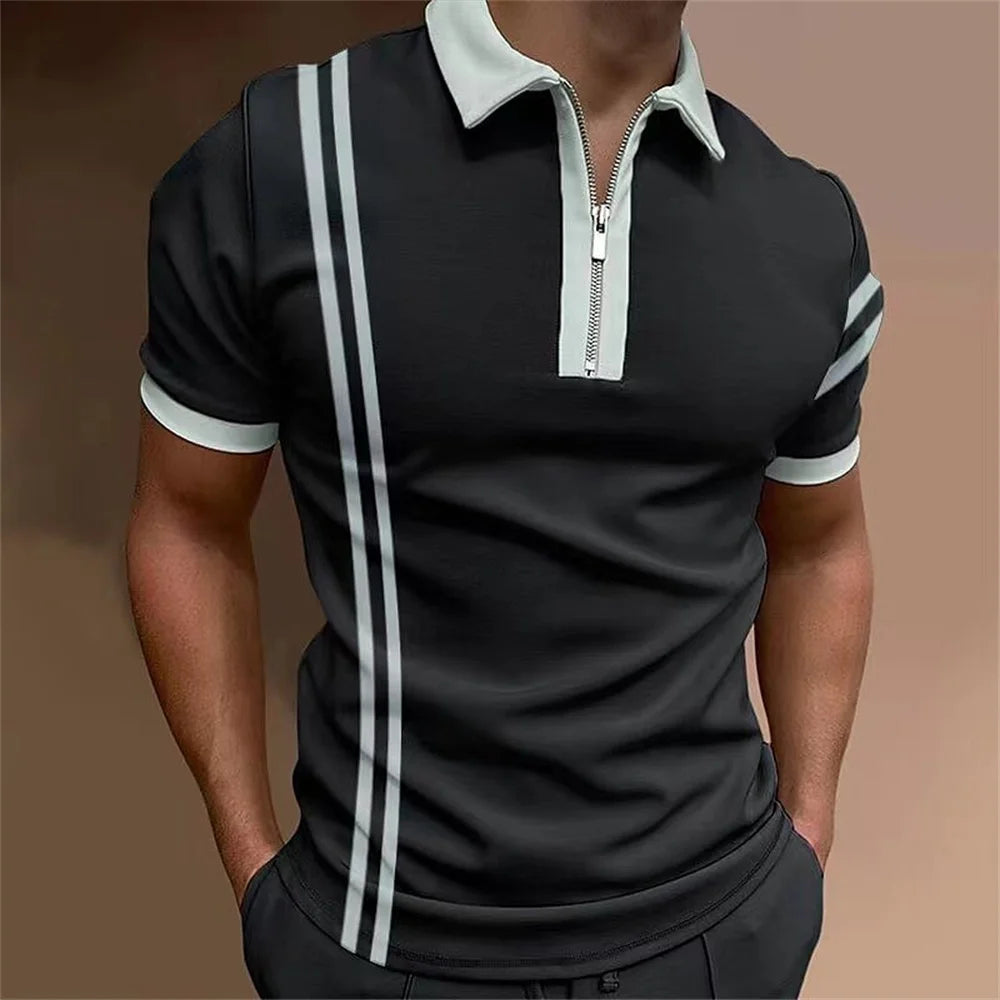 Striped Printed Short Sleeve Polo Shirt Summer Golf Clothing High Quality Tops Simple Men Clothing Loose Oversized Pullover 2023