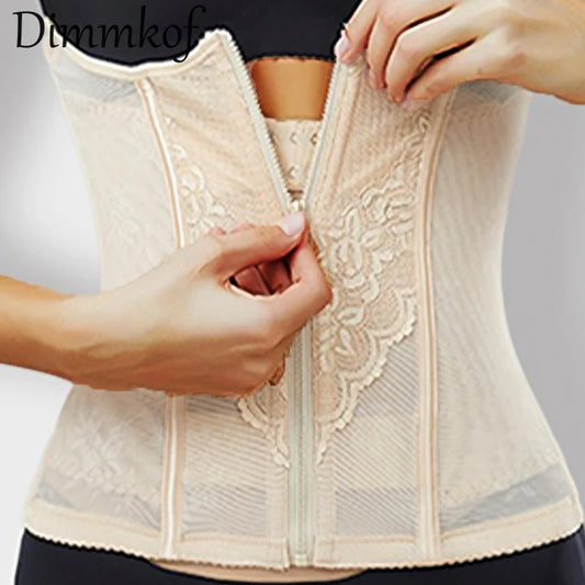Dimmkof 9 Steel Bones Waist Trimmer Women's Tummy Control Double Buckle Shapewear Breathable Mesh Workout Hourglass Shape Girdle