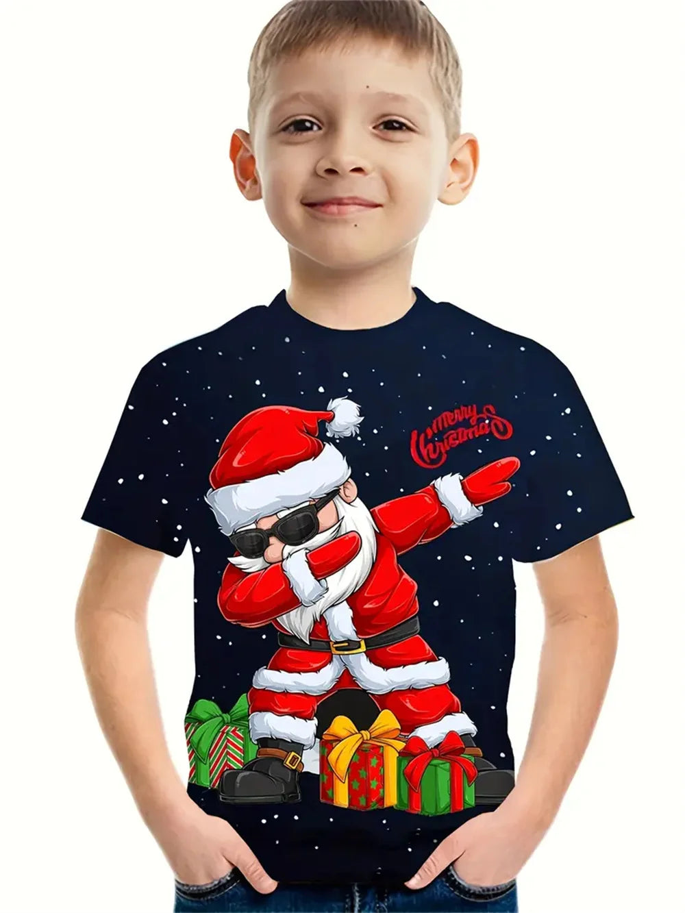 Christmas Santa Claus 3d Print Tee Shirt Kids Boys Clothes Short Sleeve Casual Children's Clothing Fashion T Shirt For Boys