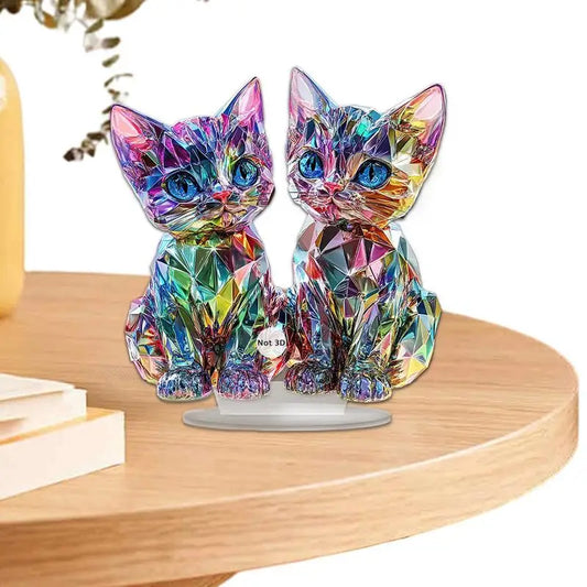 Acrylic Cat Figure Colorful Animal Vertical Ornaments 2D Acrylic Cat Sculptures Home Decor Color Animal Sculpture For Cat Lovers