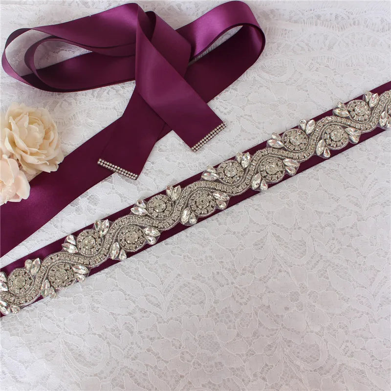 Crystal bridal belt with ribbons, handmade silver wedding belt, cookie patient belt for wedding evening dresses