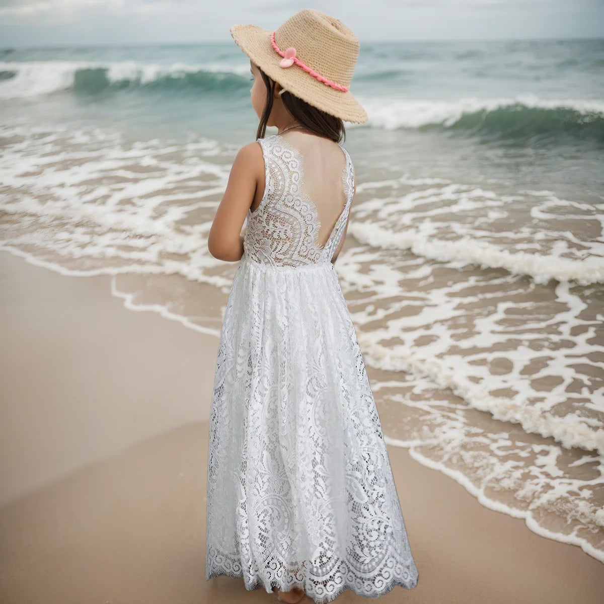 Big Size Princess Girls Cotton Lace Long Dress For 2-14 Years