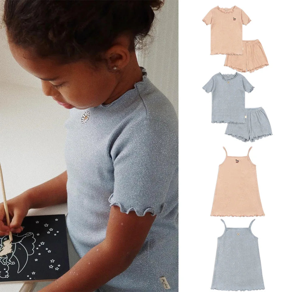 Summer KS Children's Clothing  Girls Cherry T Shirts + Shorts 2 Pcs Set Kids Cotton Slip Dress Toddler Girls Clothes 1-9Yrs